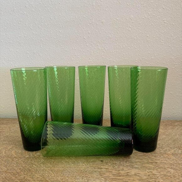 Vintage Green Swirl Drinking Glasses, Set of 6 - Picture 2 of 8